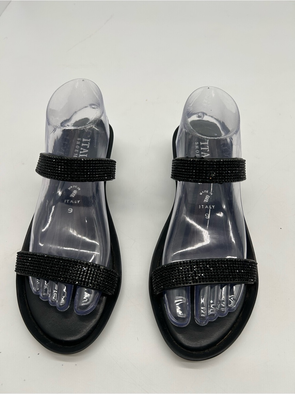 Italian Shoemakers Black Rhinestone Double Strap Sandals Size 9 New
